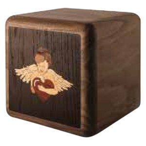 Cupid Walnut Wood Urn